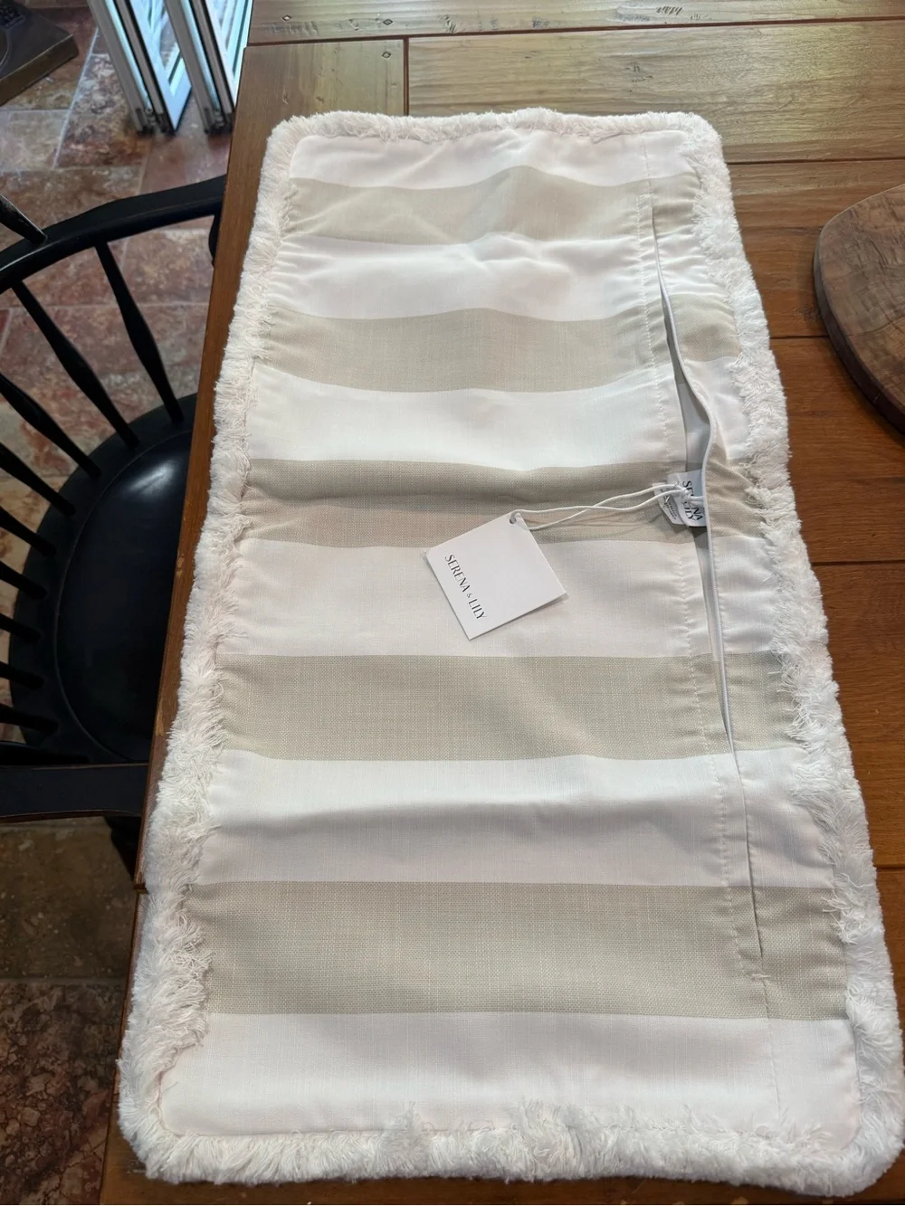 NWT Serena & Lily Harbor Stripe Pillow 14X30 in Sand